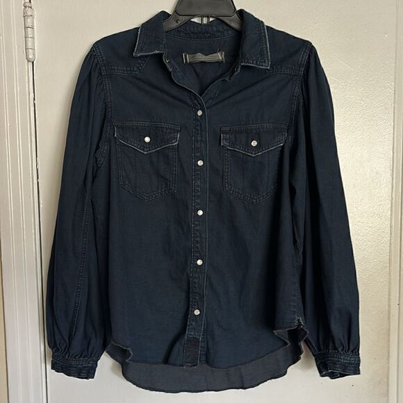 Free People With Love Denim Top  in dark Denim Size M - Picture 4 of 6